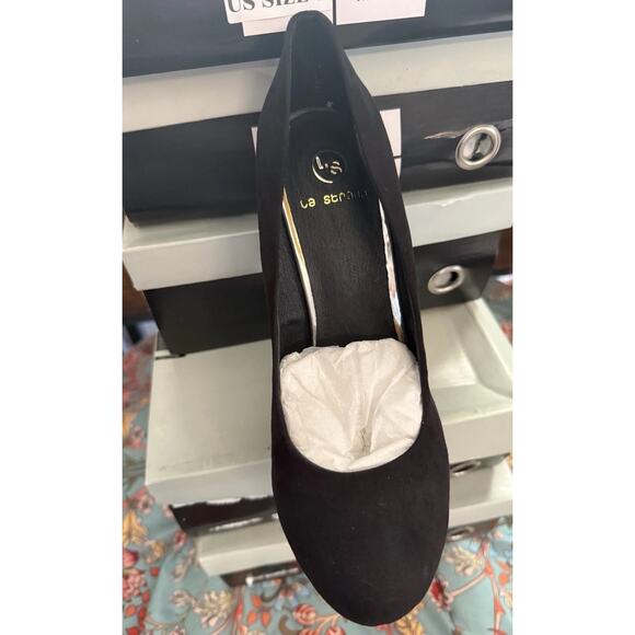 LA STRADA BLACK SUEDE MYSTIQUE WEGE BLING GAGA HEELS US Size 8 - Picture 3 of 4